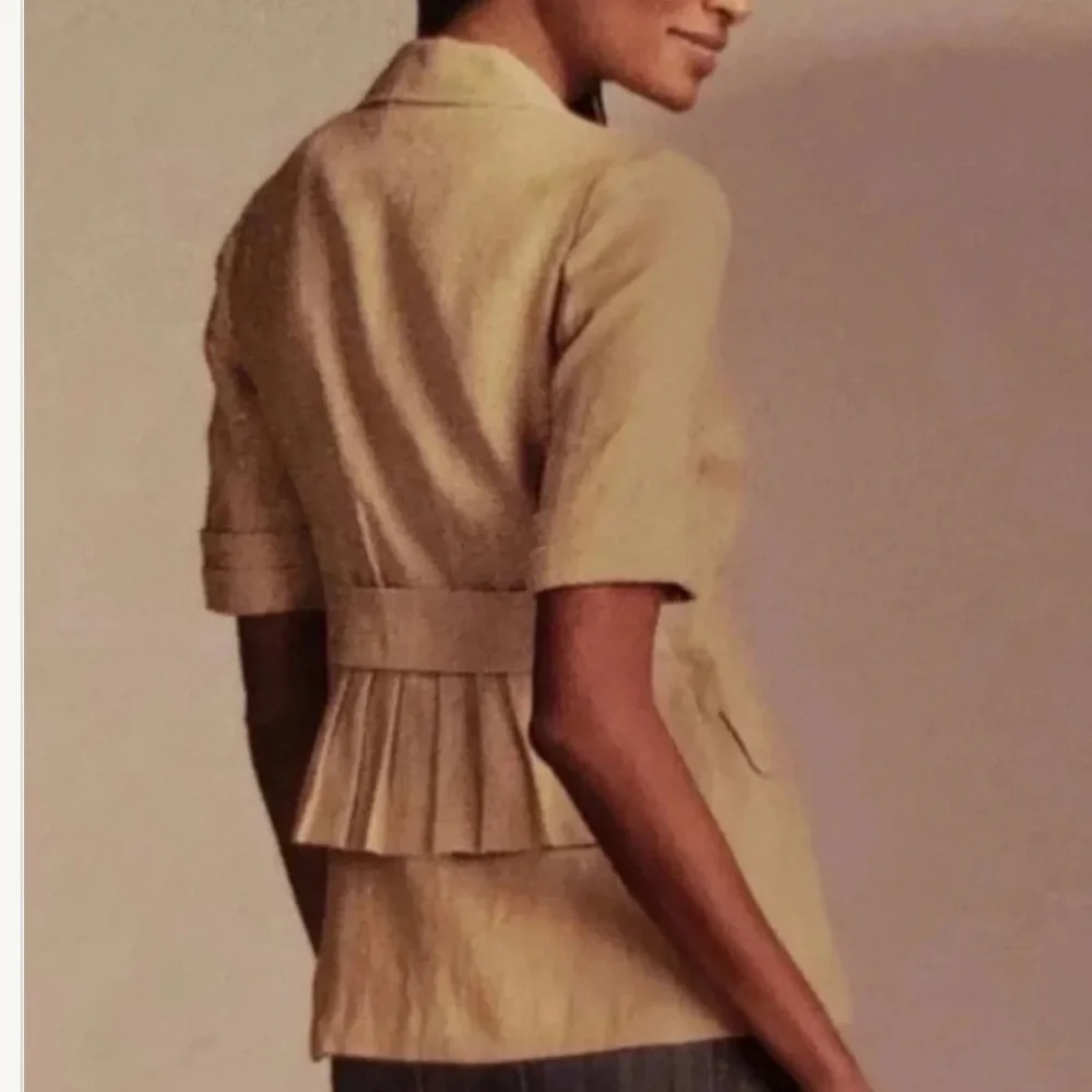 Cabi Linen Tan Safari SS Button Front Blazer Jacket Classic Small Minimalist